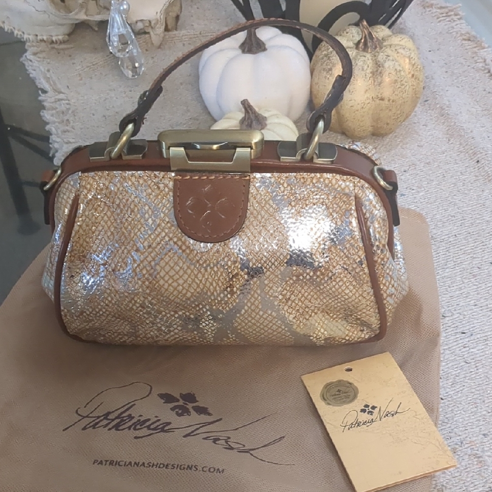 Patricia Nash Metallic Gold and Brown Mini Bag